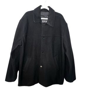 RBM OUTDOOR COLLECTION MEN BLACK 100% WOOL BUTTON FRONT PEACOAT SIZE‎ XL VINTAGE